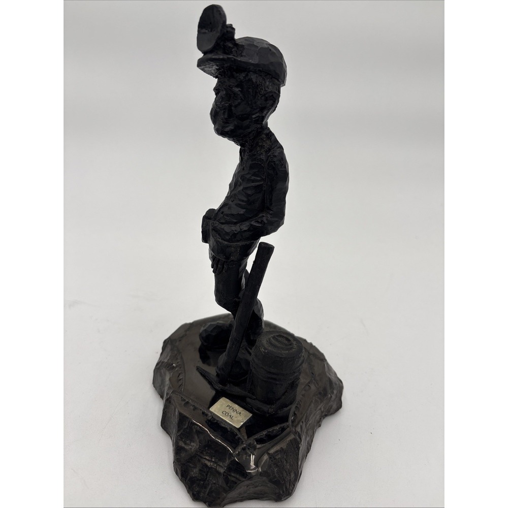 9 Inch Old Time Miner Hard Hat Black Carved Figurine Pa Hard Coal Collectible